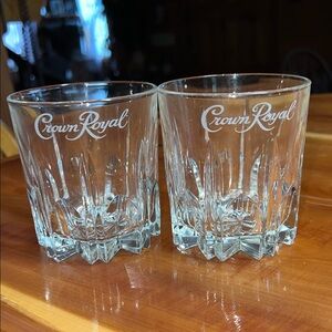 Crown Royal Diamond Cut Etched Logo Rock Whiskey Glasses Made In Italy (2)